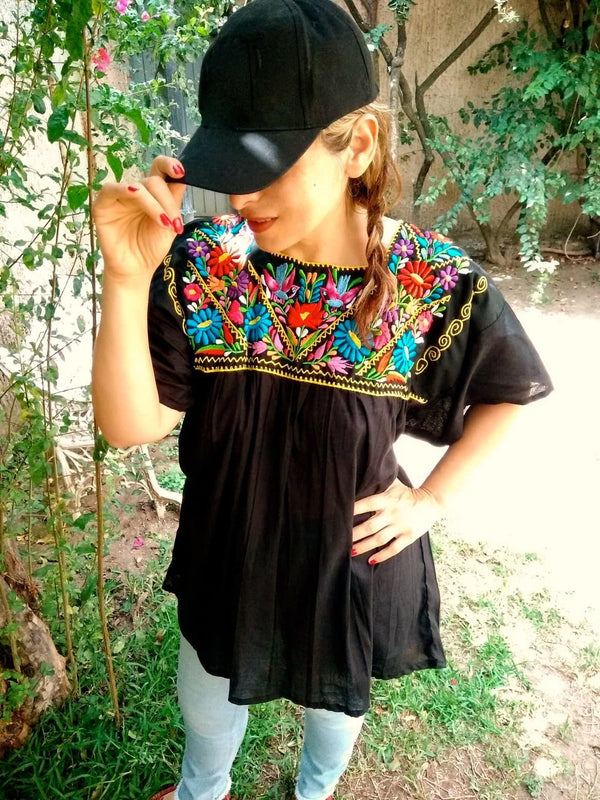 Iris Black Cotton Blouse