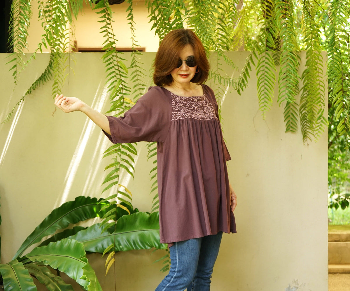 Stella Plum Cotton Blouse — view 3