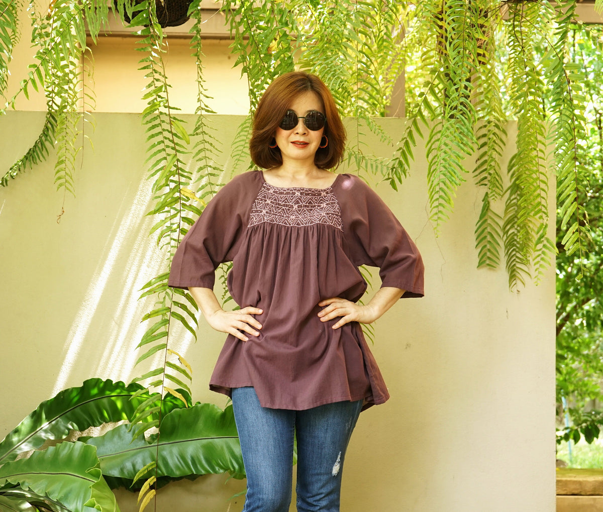 Stella Plum Cotton Blouse — view 5