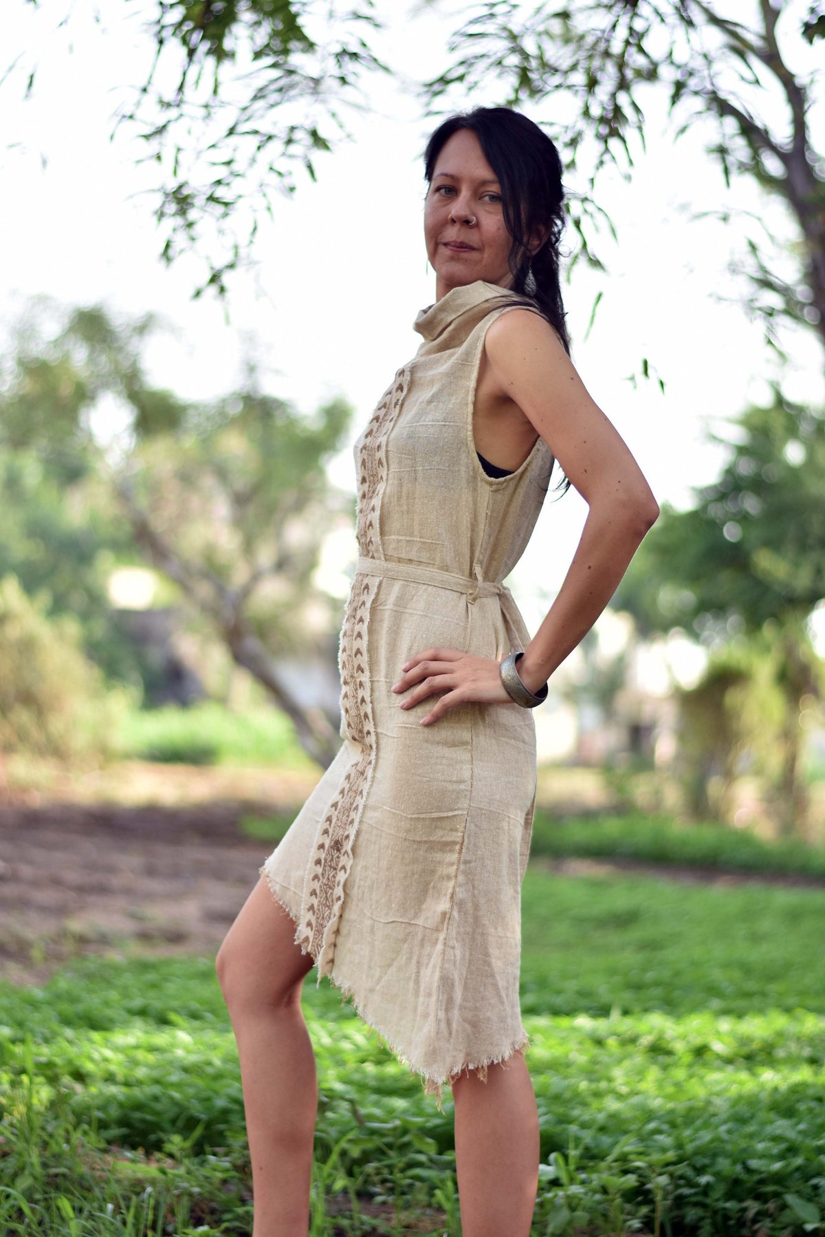 Winnie Beige Cotton Maxi Dress — view 3