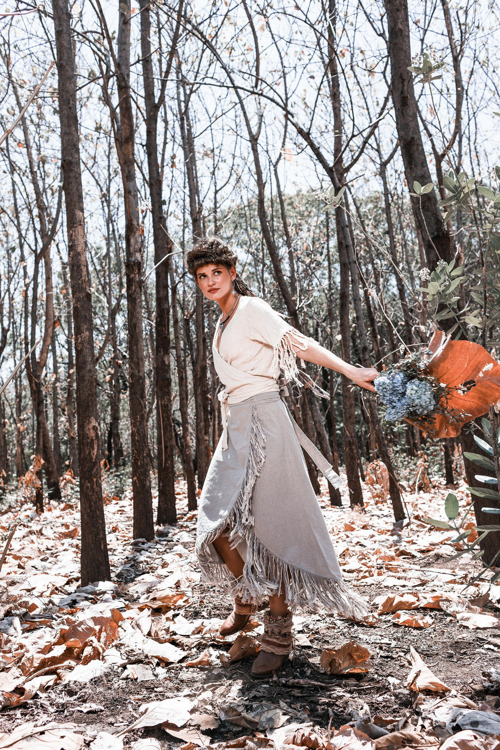 Fern Gray Linen Wrap Maxi Skirt — view 3