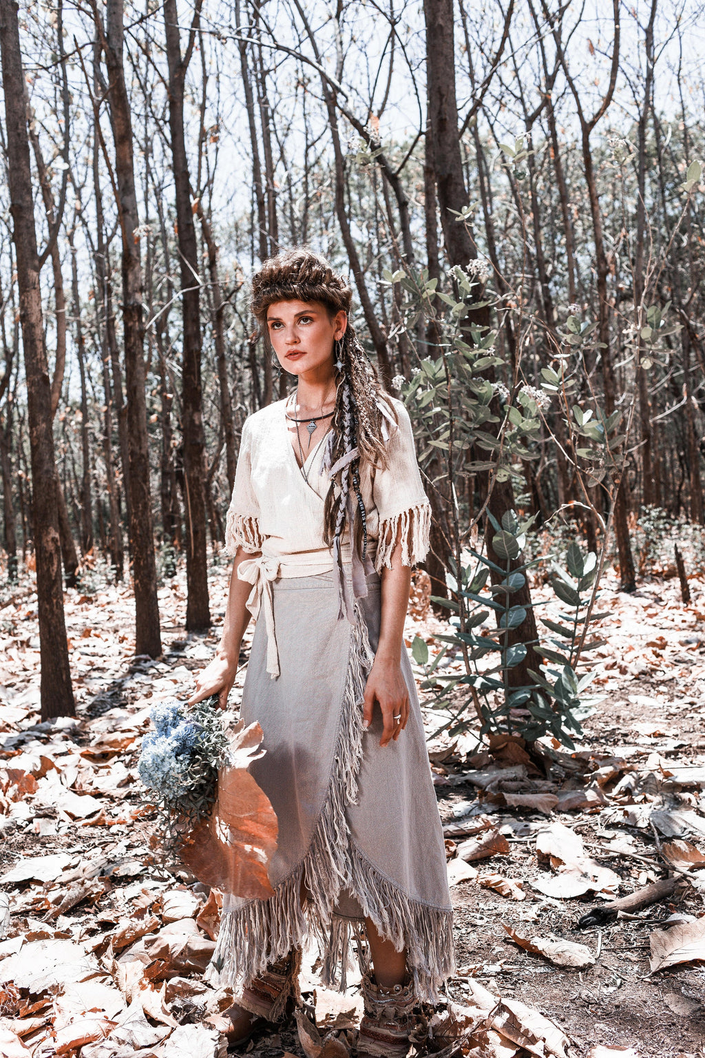 Fern Gray Linen Wrap Maxi Skirt — view 2