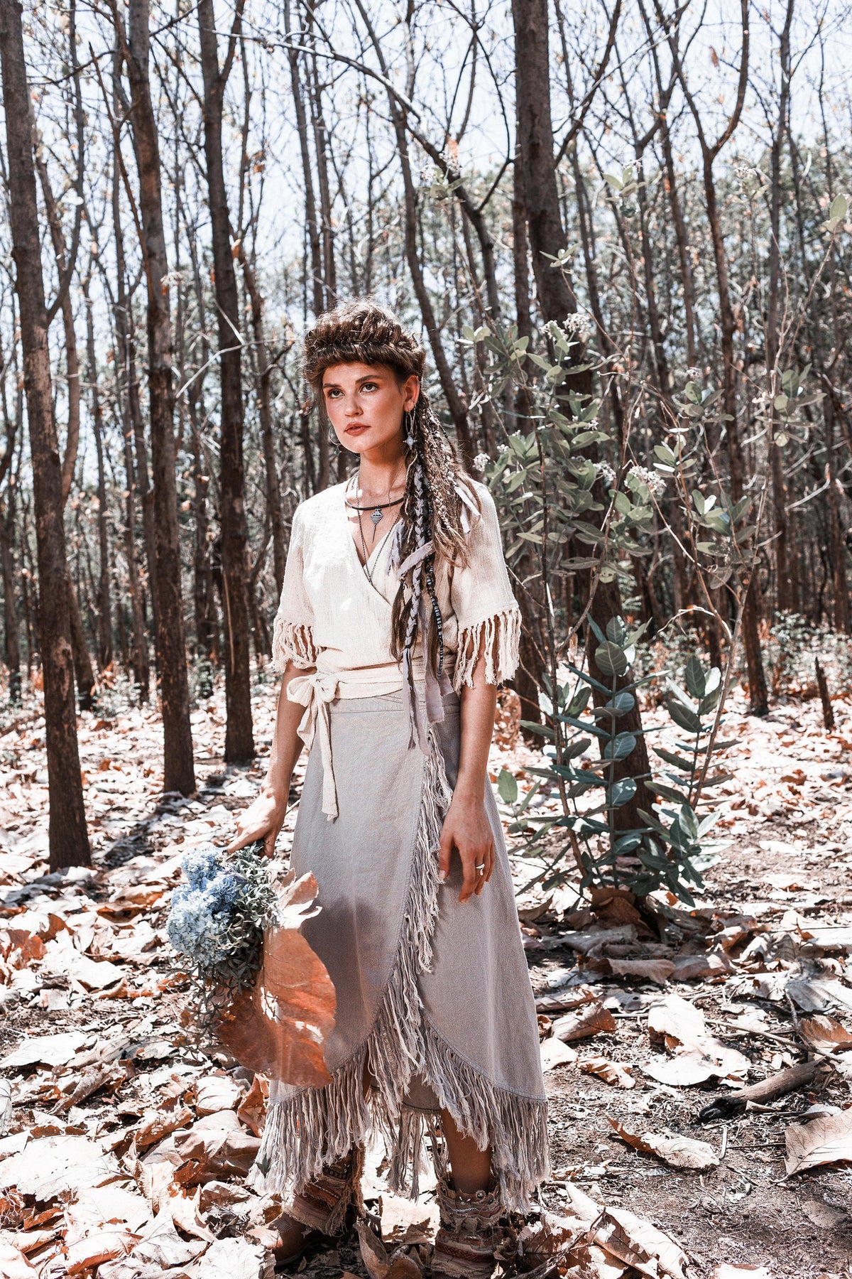 Fern Gray Linen Wrap Maxi Skirt — view 2