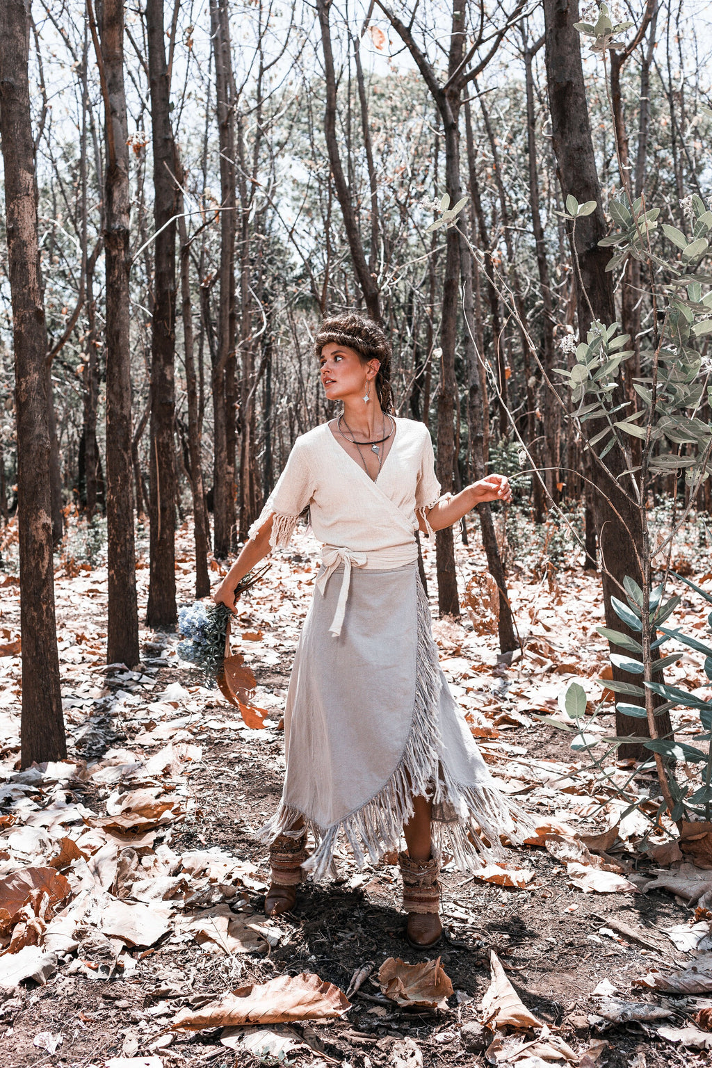 Fern Gray Linen Wrap Maxi Skirt — Hippie Chick