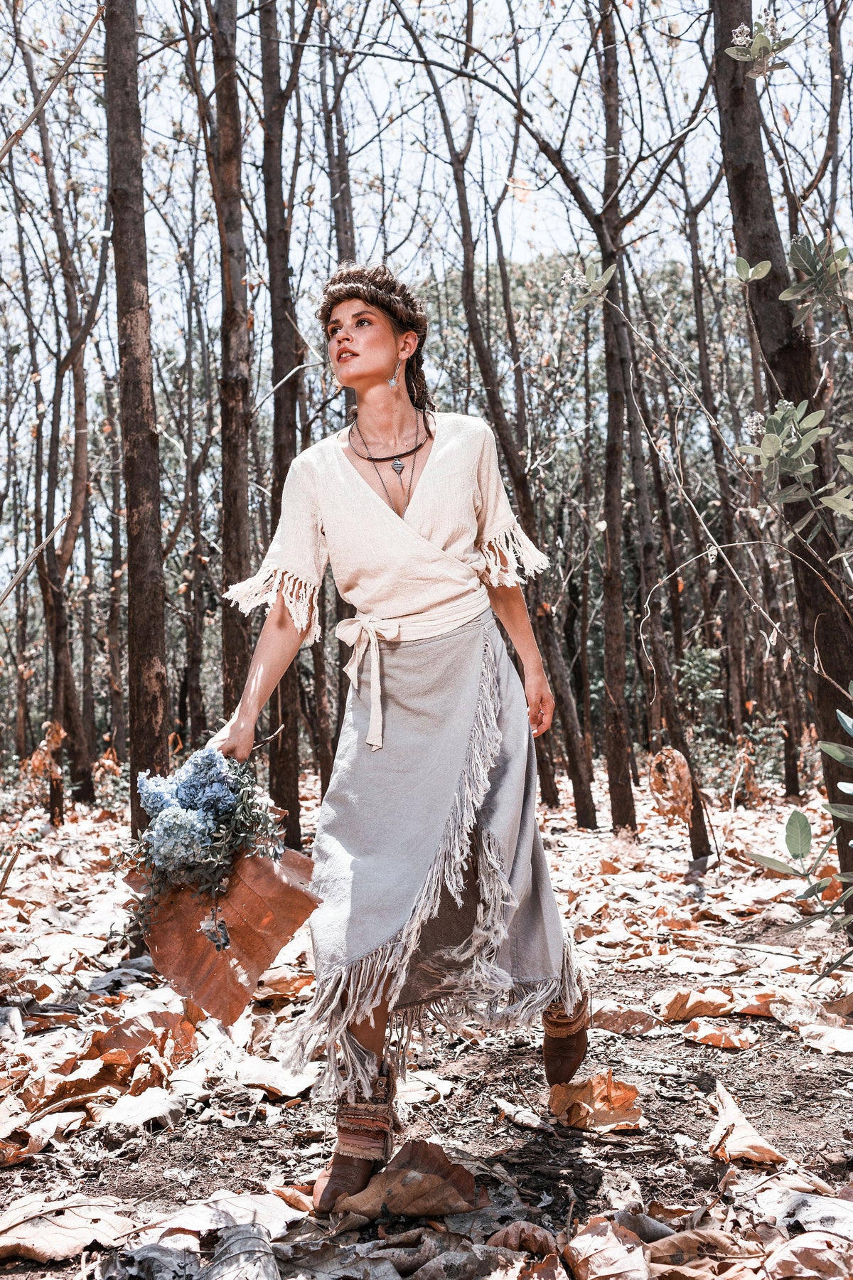 Fern Gray Linen Wrap Maxi Skirt — view 4