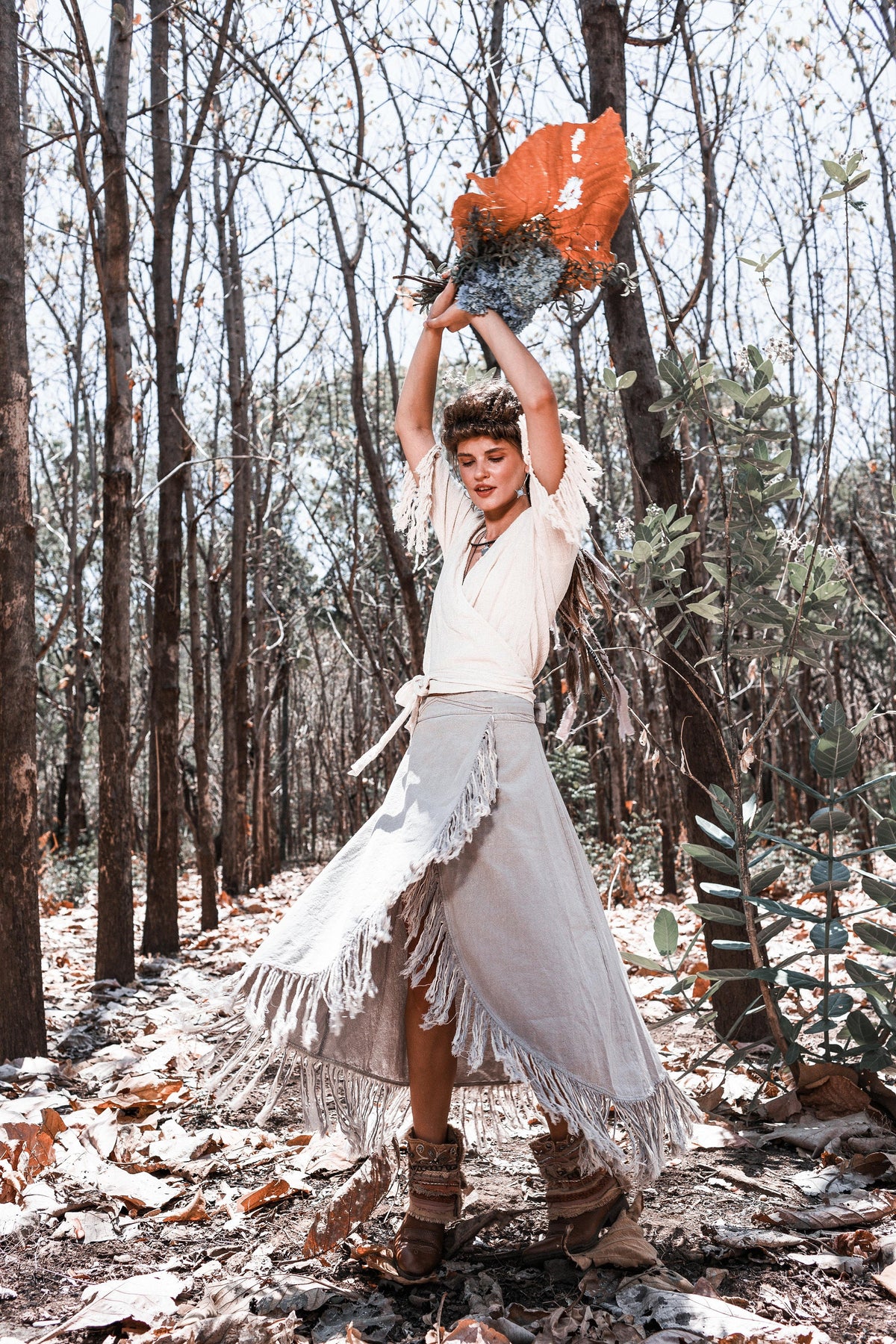 Fern Gray Linen Wrap Maxi Skirt — view 6