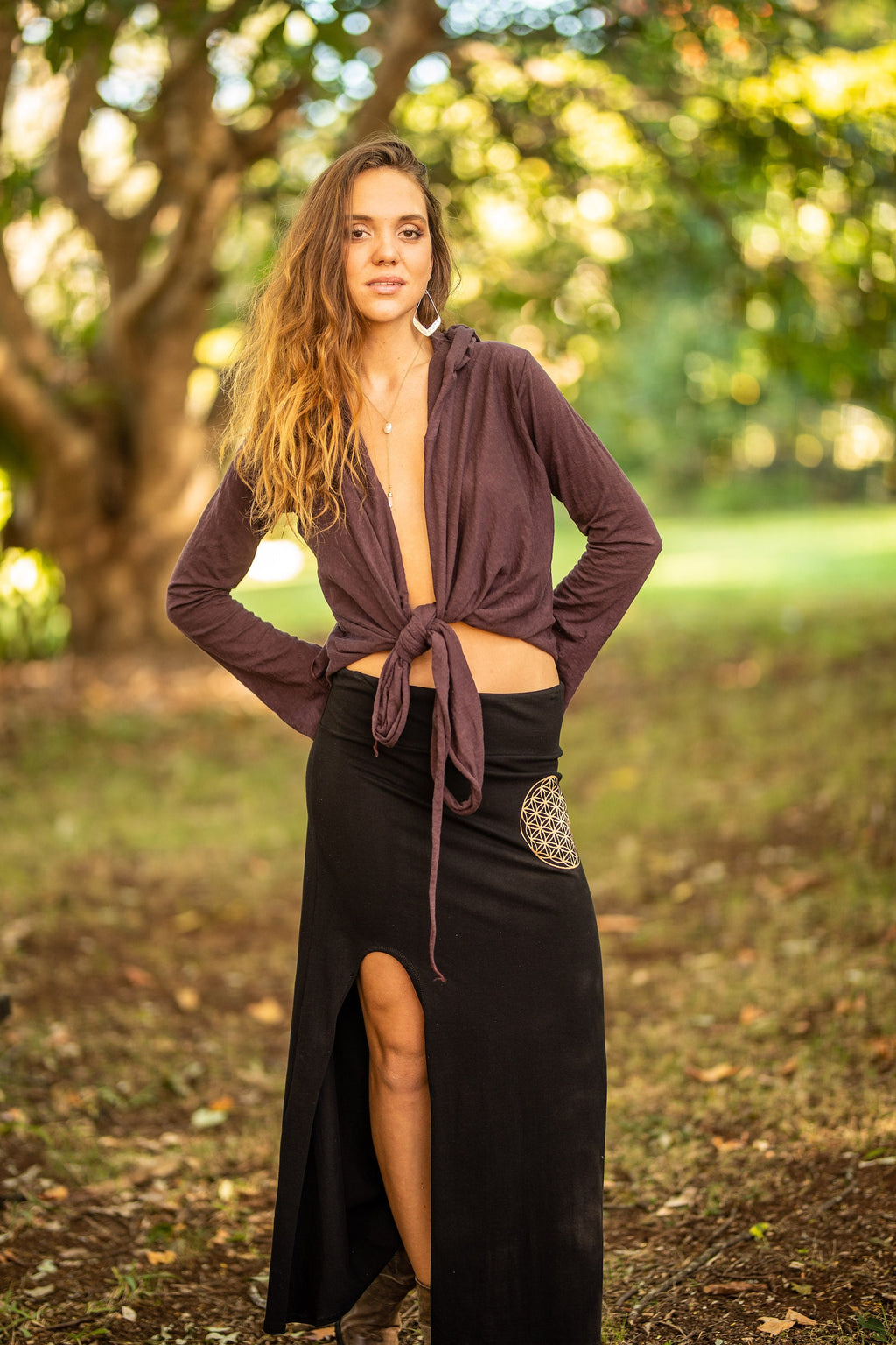 Elena Black Cotton Maxi Skirt — view 2