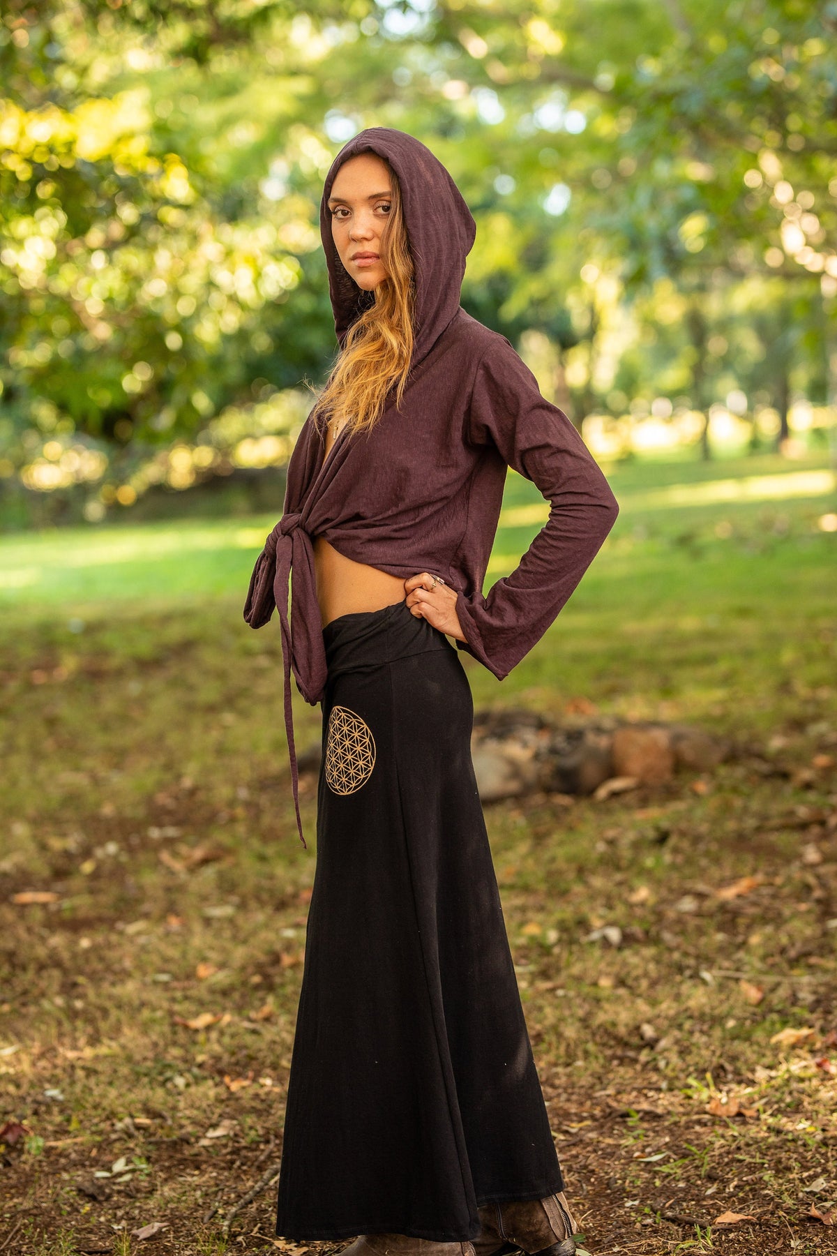 Elena Black Cotton Maxi Skirt — view 4