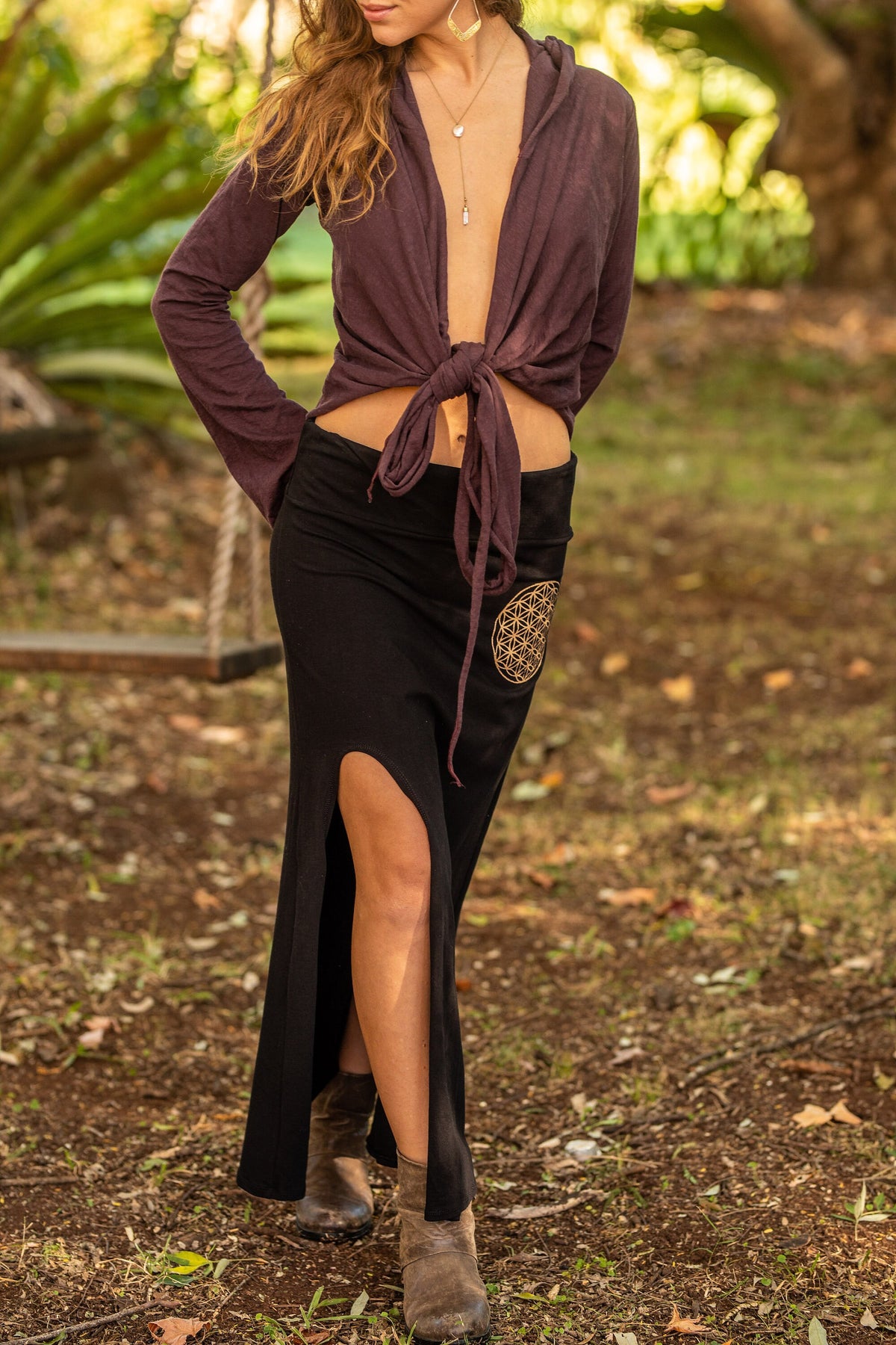 Elena Black Cotton Maxi Skirt — view 3