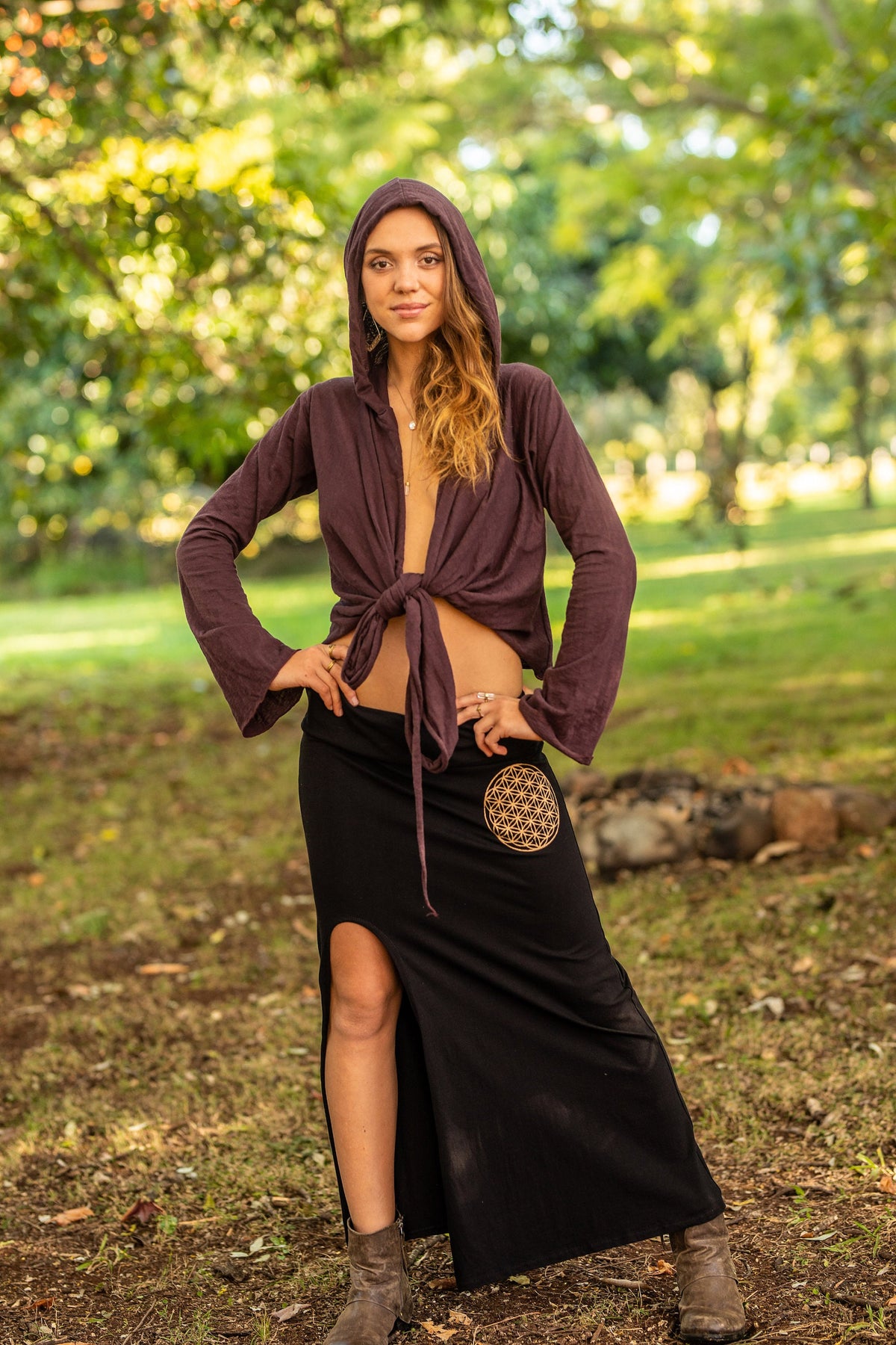 Elena Black Cotton Maxi Skirt — view 5