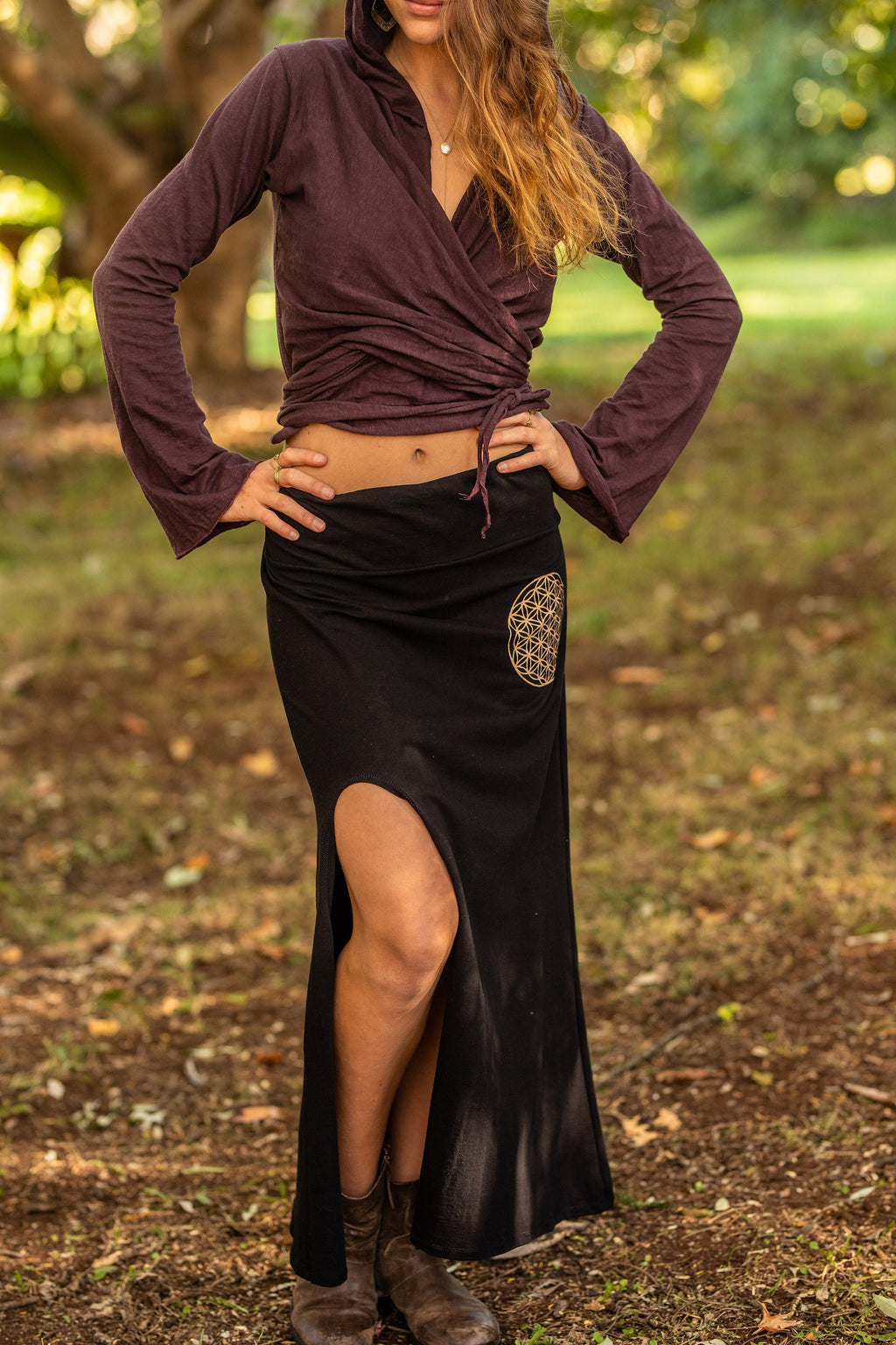 Elena Black Cotton Maxi Skirt — view 6