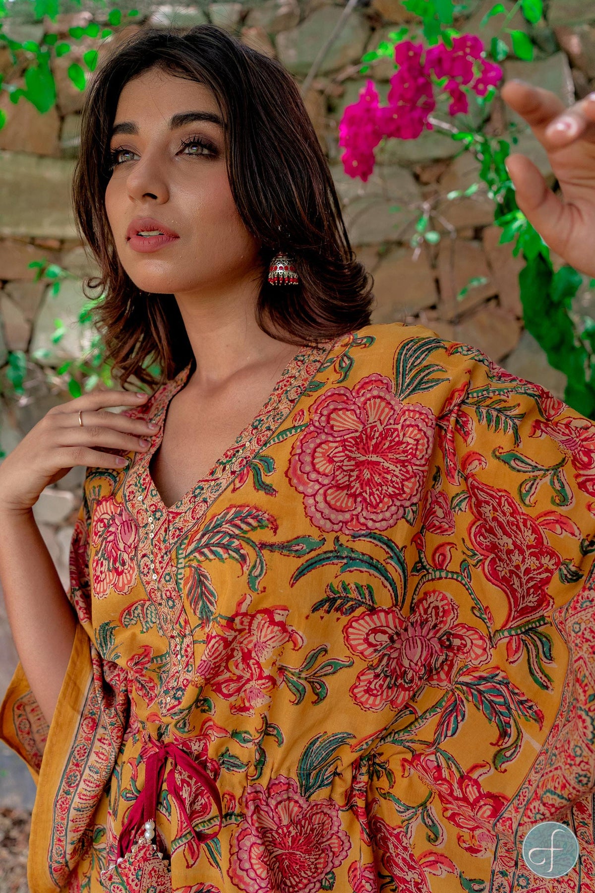 Zara Floral Cotton Kaftan Maxi Dress — view 4