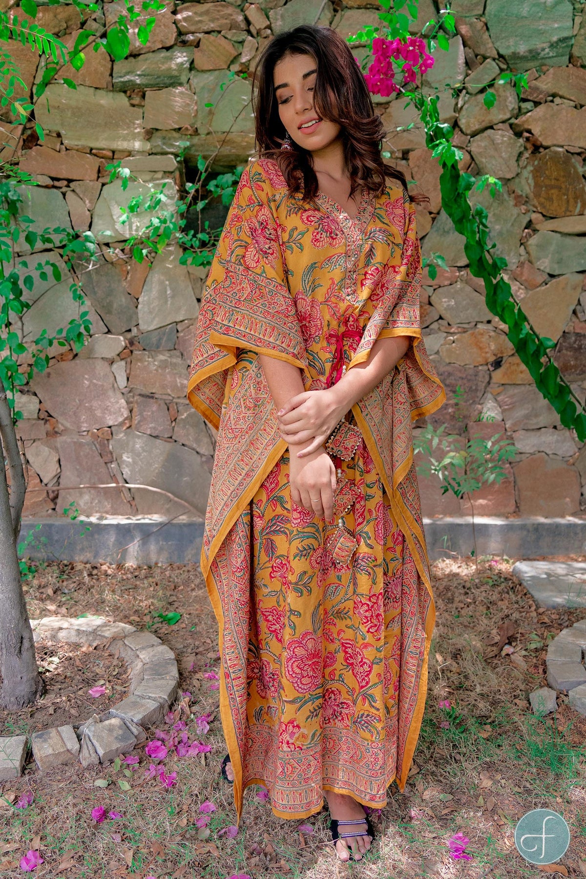 Zara Floral Cotton Kaftan Maxi Dress — view 2