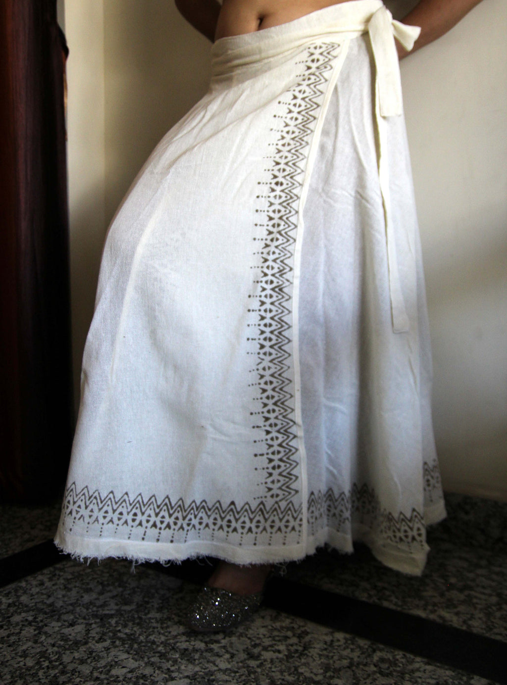 June Block-Print Cotton Wrap Maxi Skirt — view 2