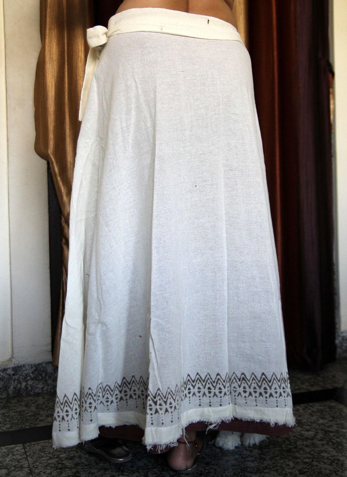 June Block-Print Cotton Wrap Maxi Skirt — view 3