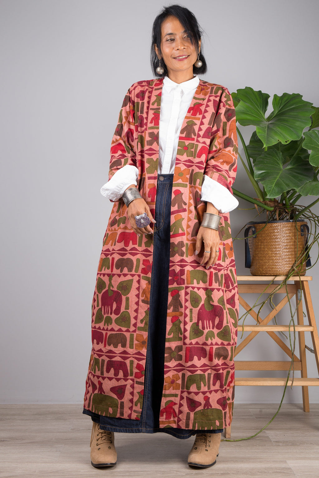 Rhea Brown Cotton Wrap Kimono — view 2