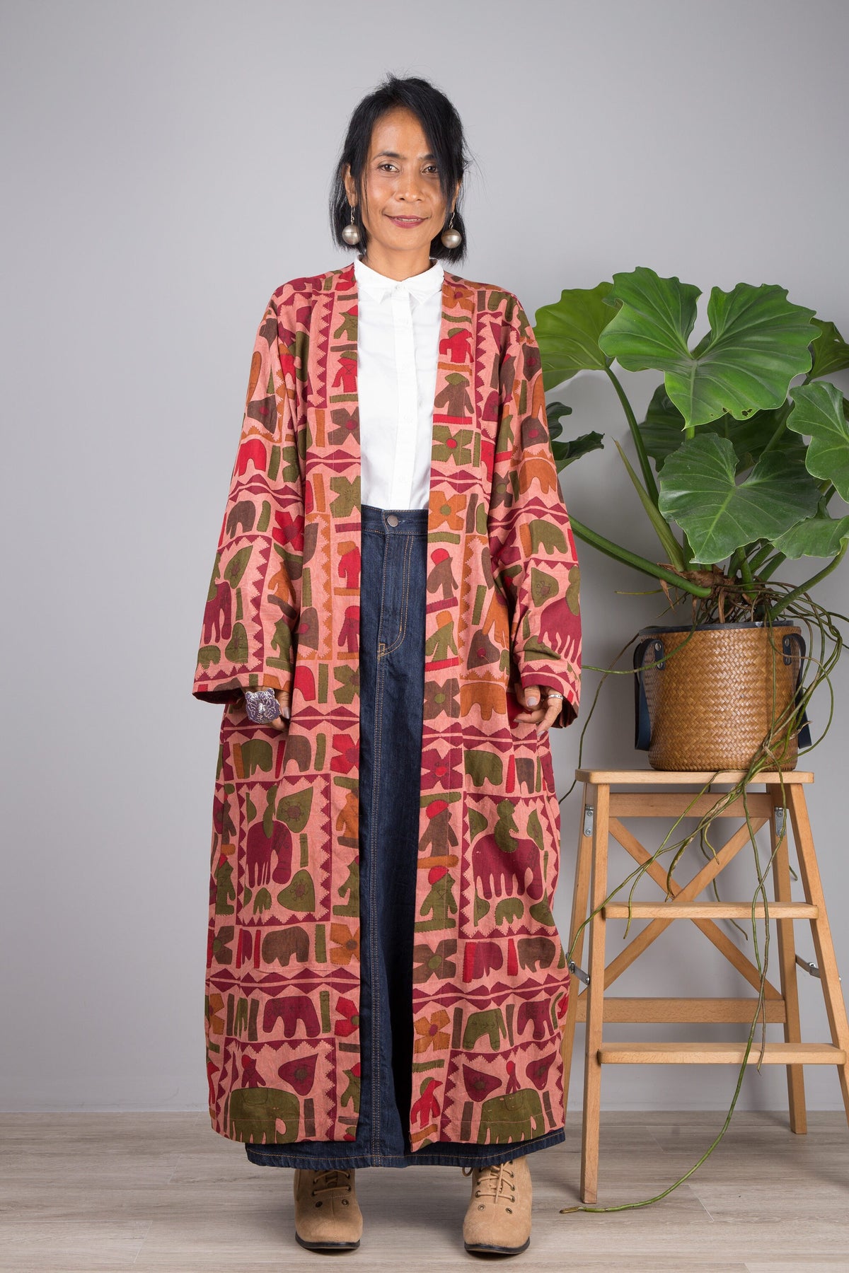 Rhea Brown Cotton Wrap Kimono — view 6