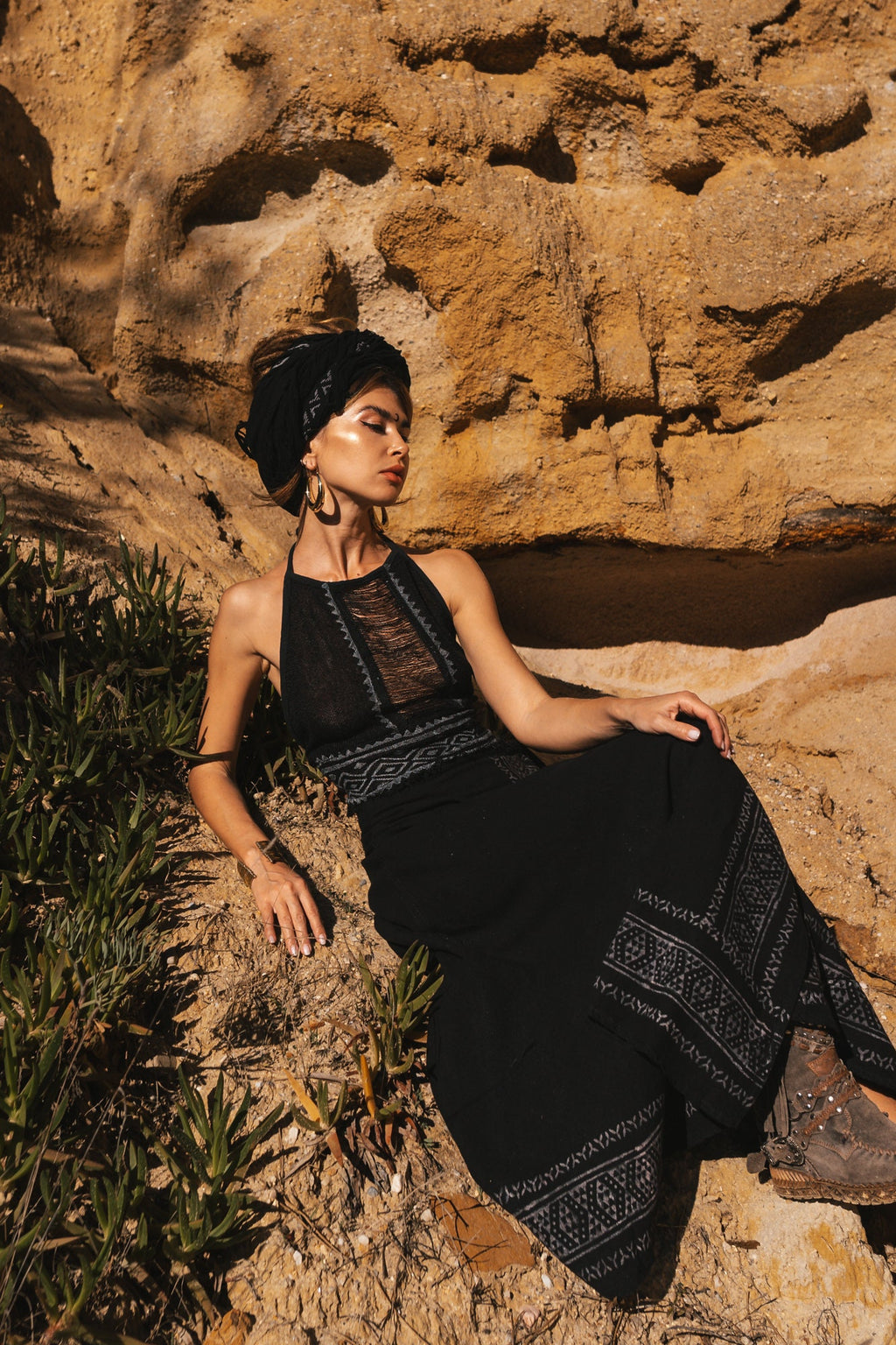 Rae Block-Print Cotton Wrap Maxi Skirt — view 2