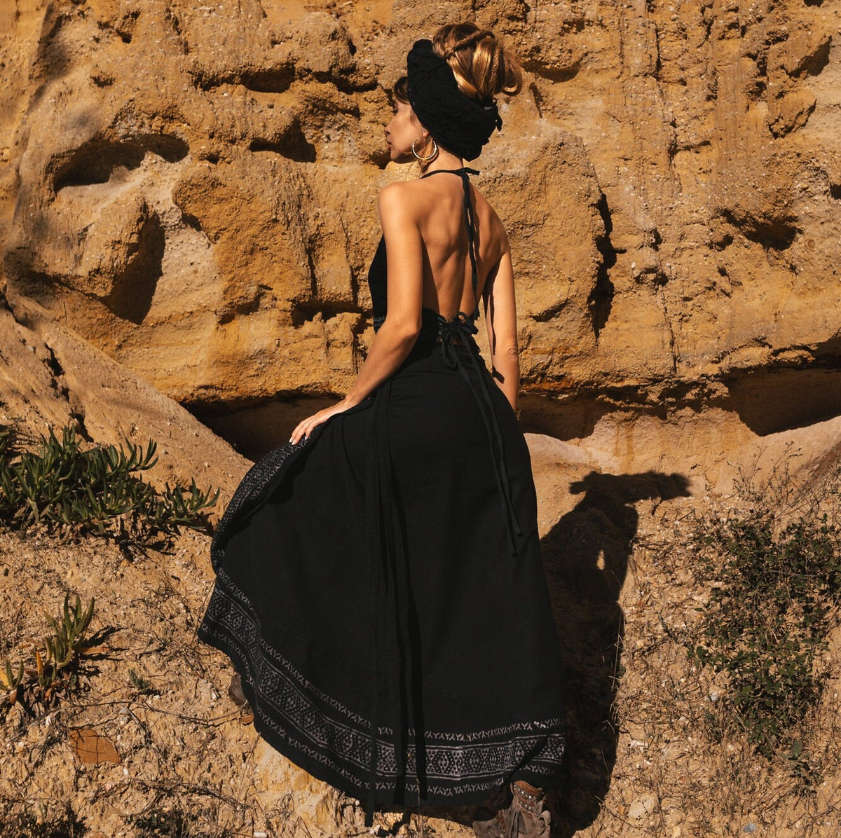 Rae Block-Print Cotton Wrap Maxi Skirt — view 5