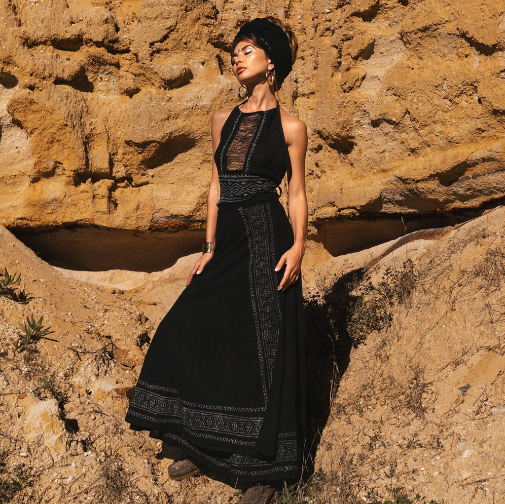 Rae Block-Print Cotton Wrap Maxi Skirt — view 3