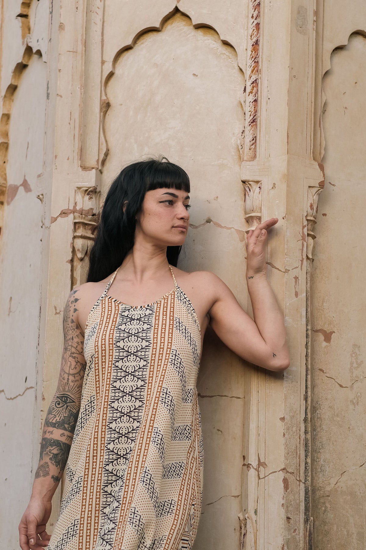 Carmen Beige Open-Back Maxi Dress — Hippie Chick