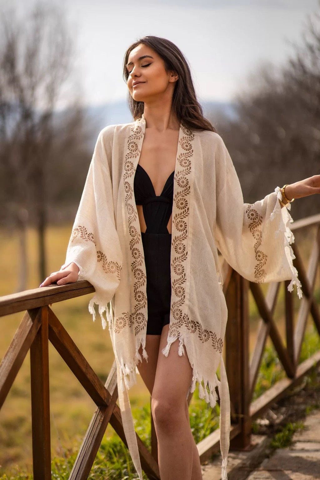 Pia Gray Linen Wrap Kimono — view 4