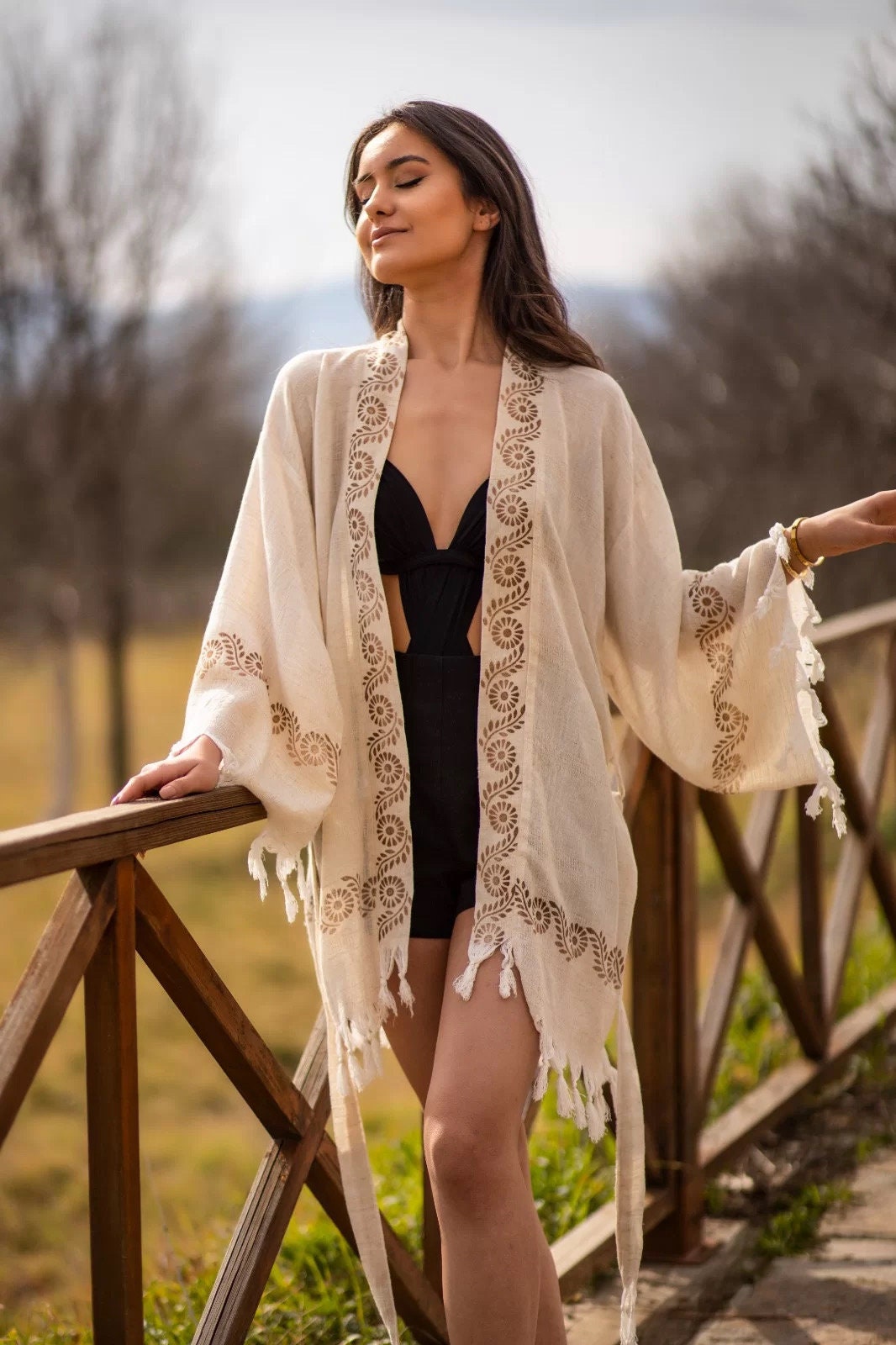 Pia Gray Linen Wrap Kimono — view 4