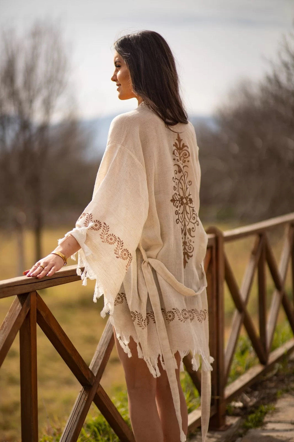 Pia Gray Linen Wrap Kimono — view 5