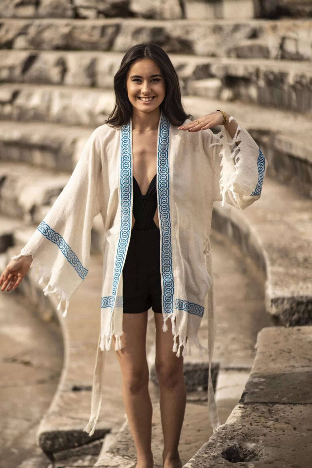 Pia Gray Linen Wrap Kimono — view 2
