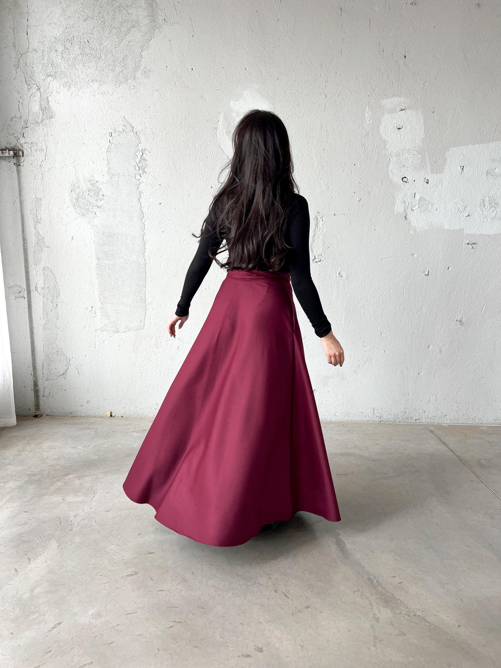 Lila Burgundy Wool Wrap Maxi Skirt — view 3