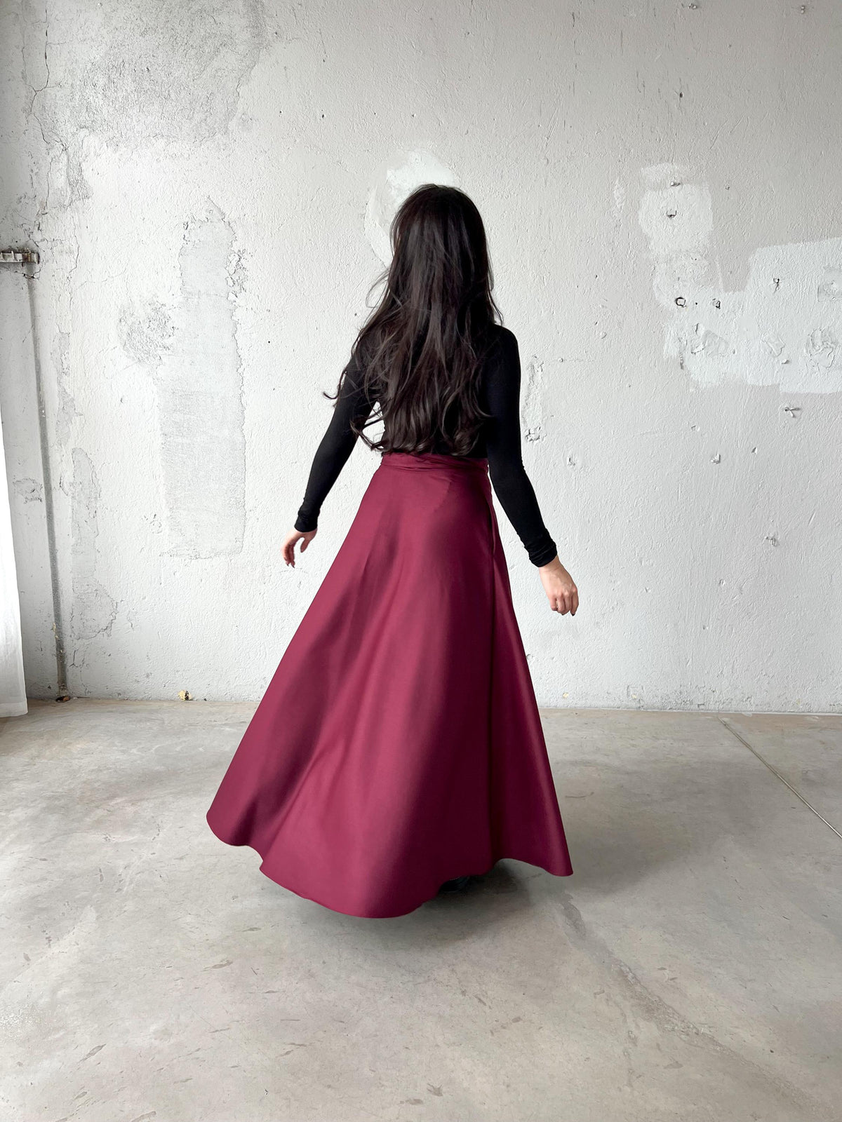 Lila Burgundy Wool Wrap Maxi Skirt — view 3