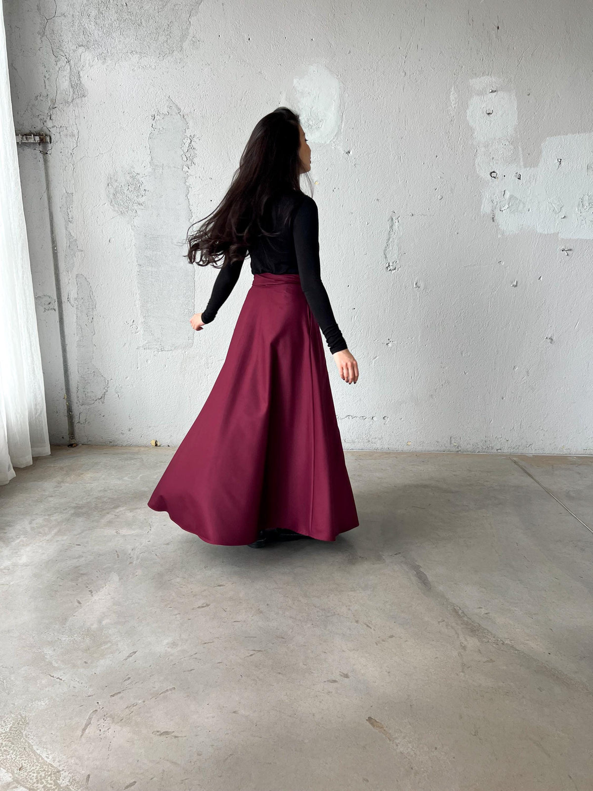Lila Burgundy Wool Wrap Maxi Skirt — view 6