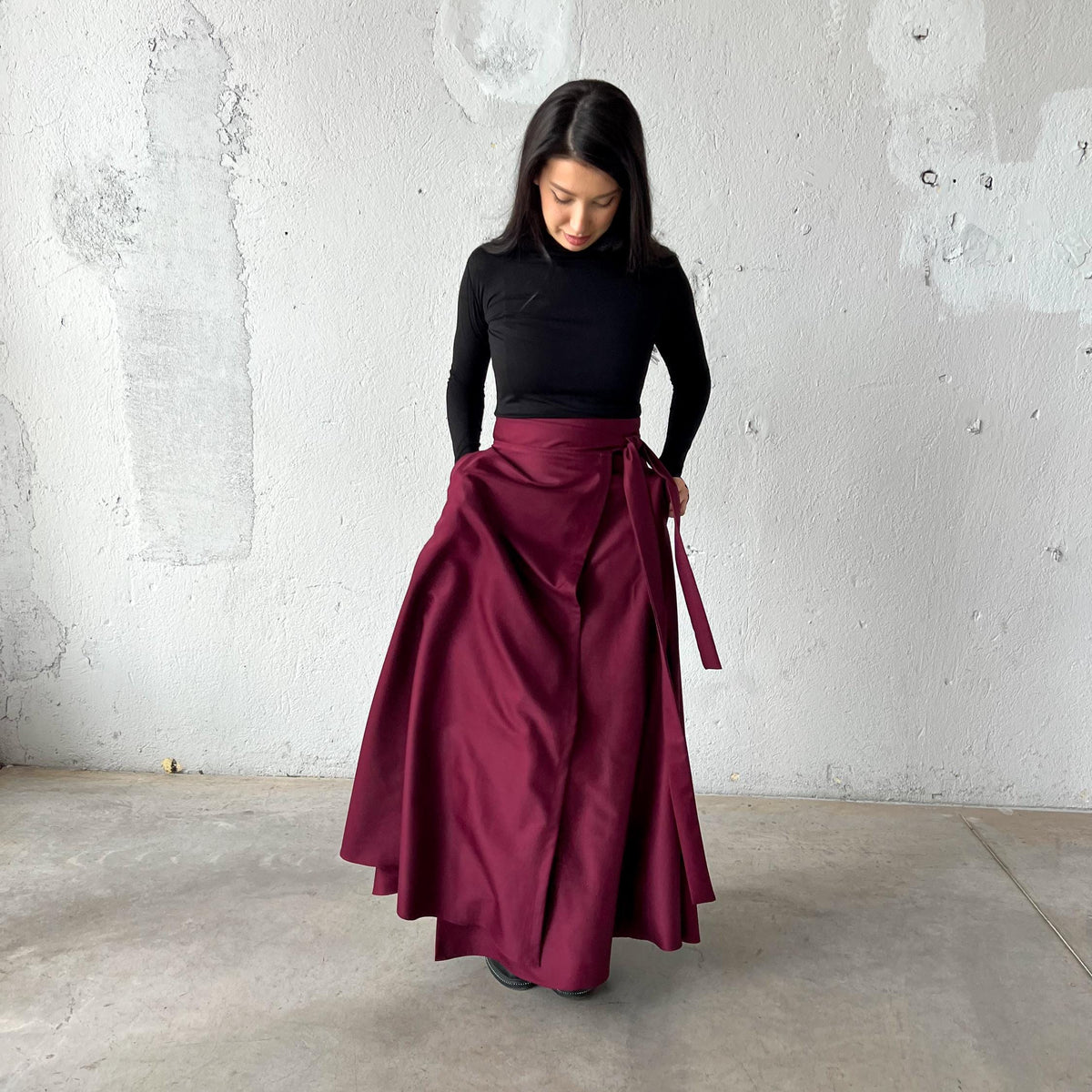 Lila Burgundy Wool Wrap Maxi Skirt — Hippie Chick