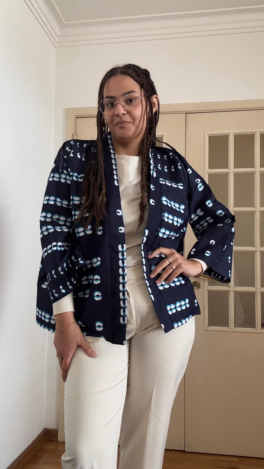 Opal Black Cotton Kimono — view 2