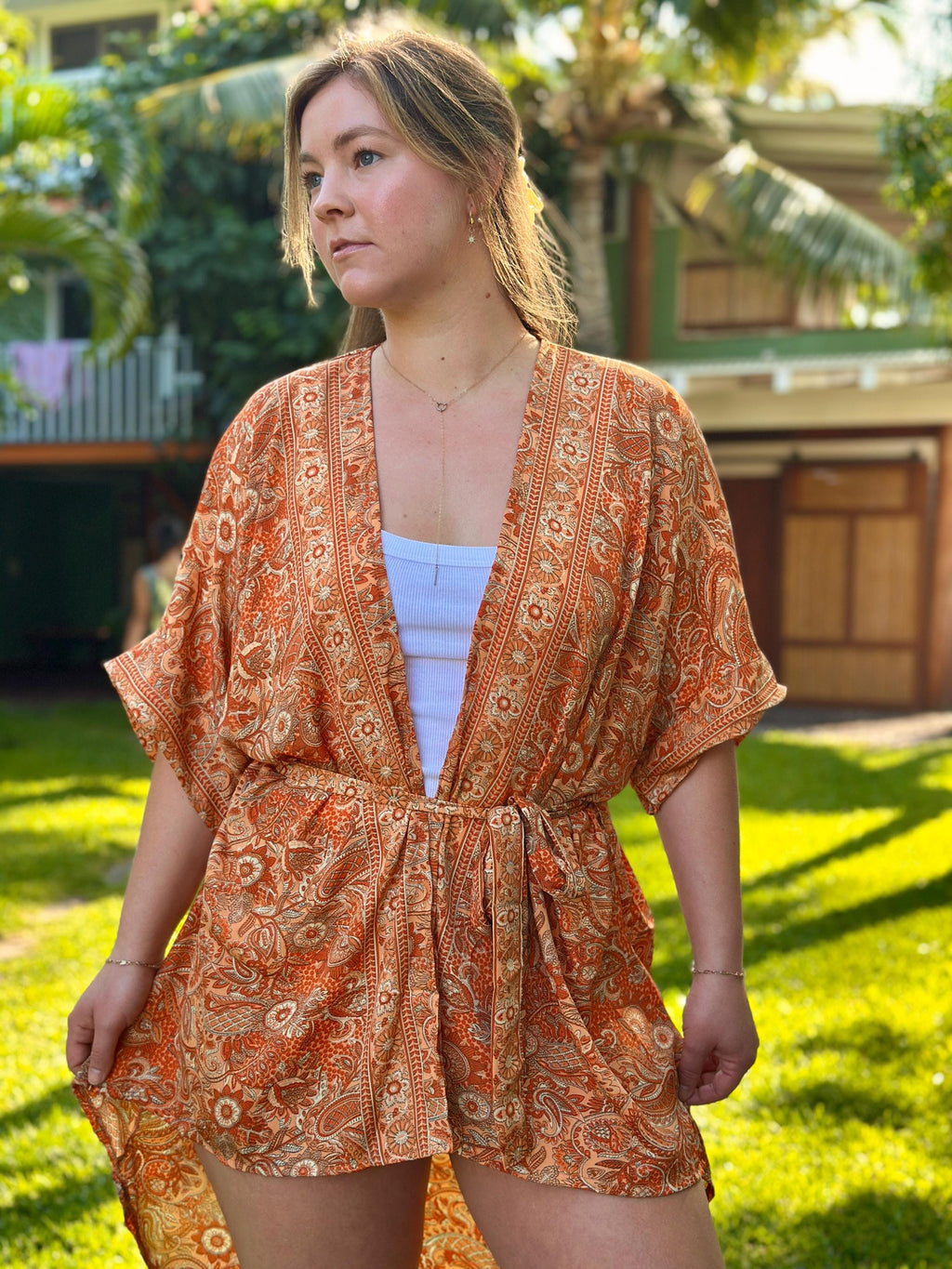 Maeve Orange Wrap Kimono — view 4