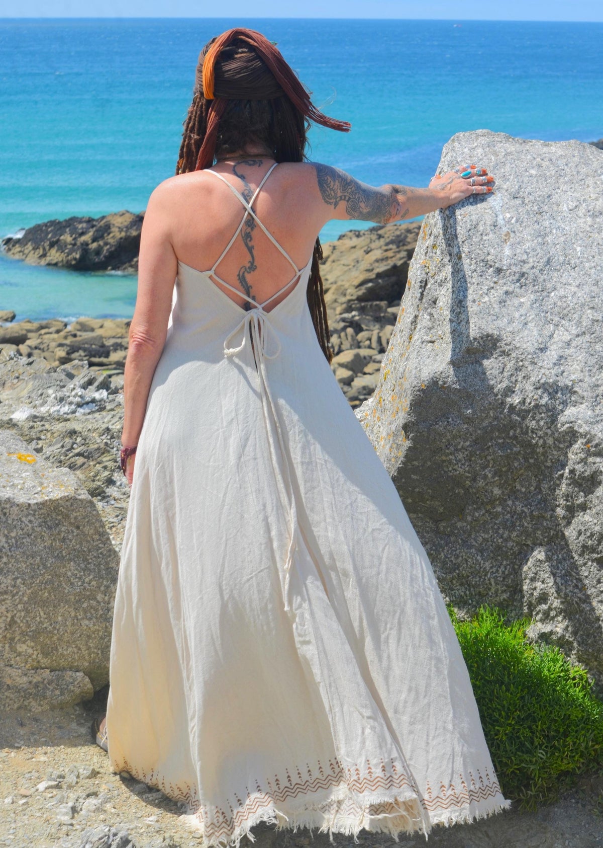Mila Block-Print Cotton Maxi Dress — view 3