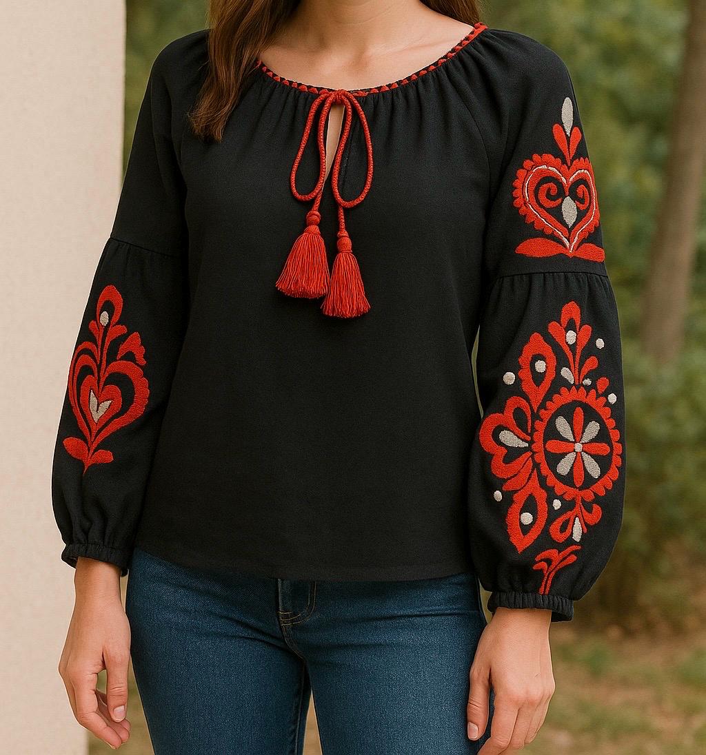 Greta Black Cotton Blouse — Hippie Chick