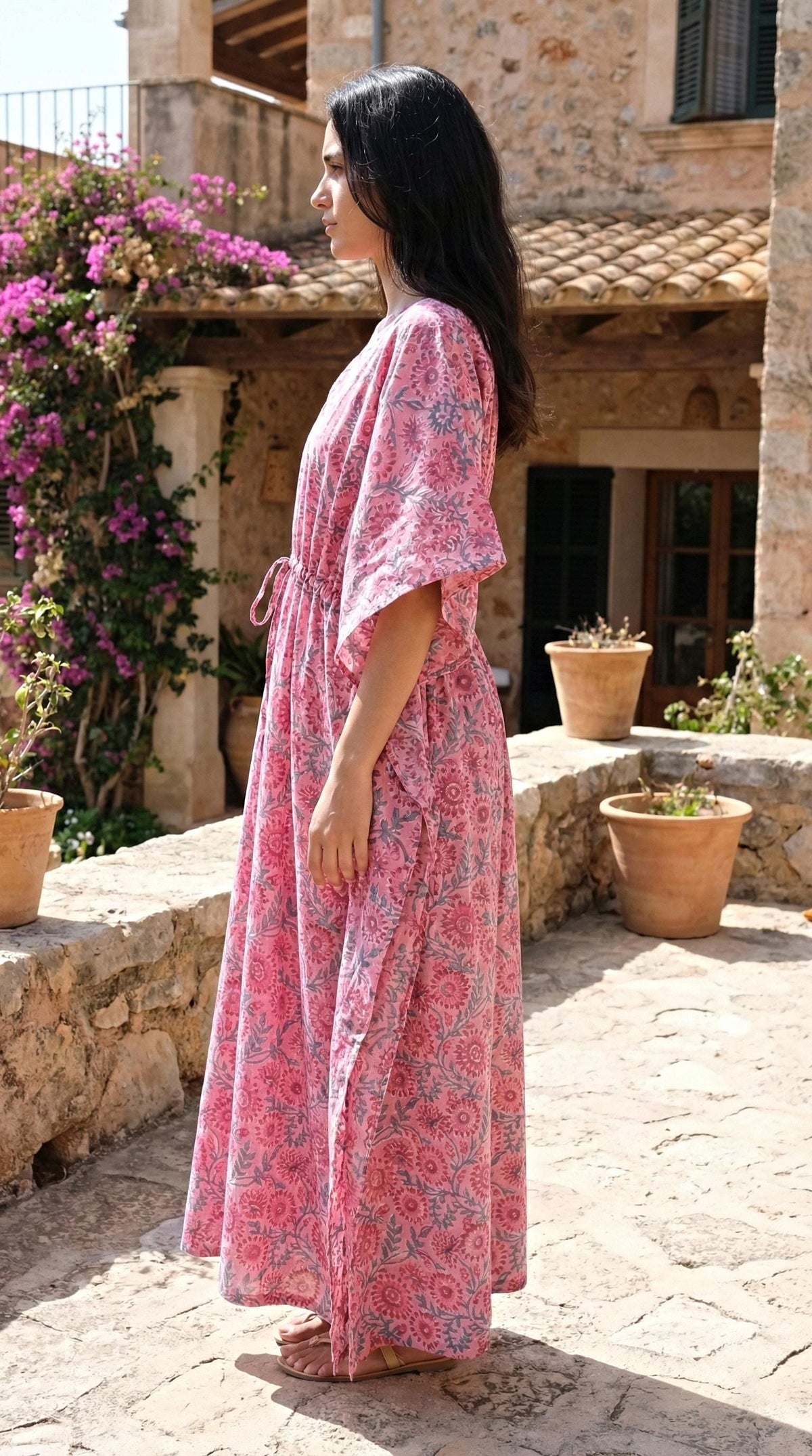 Xena Floral Cotton Kaftan Maxi Dress — view 2