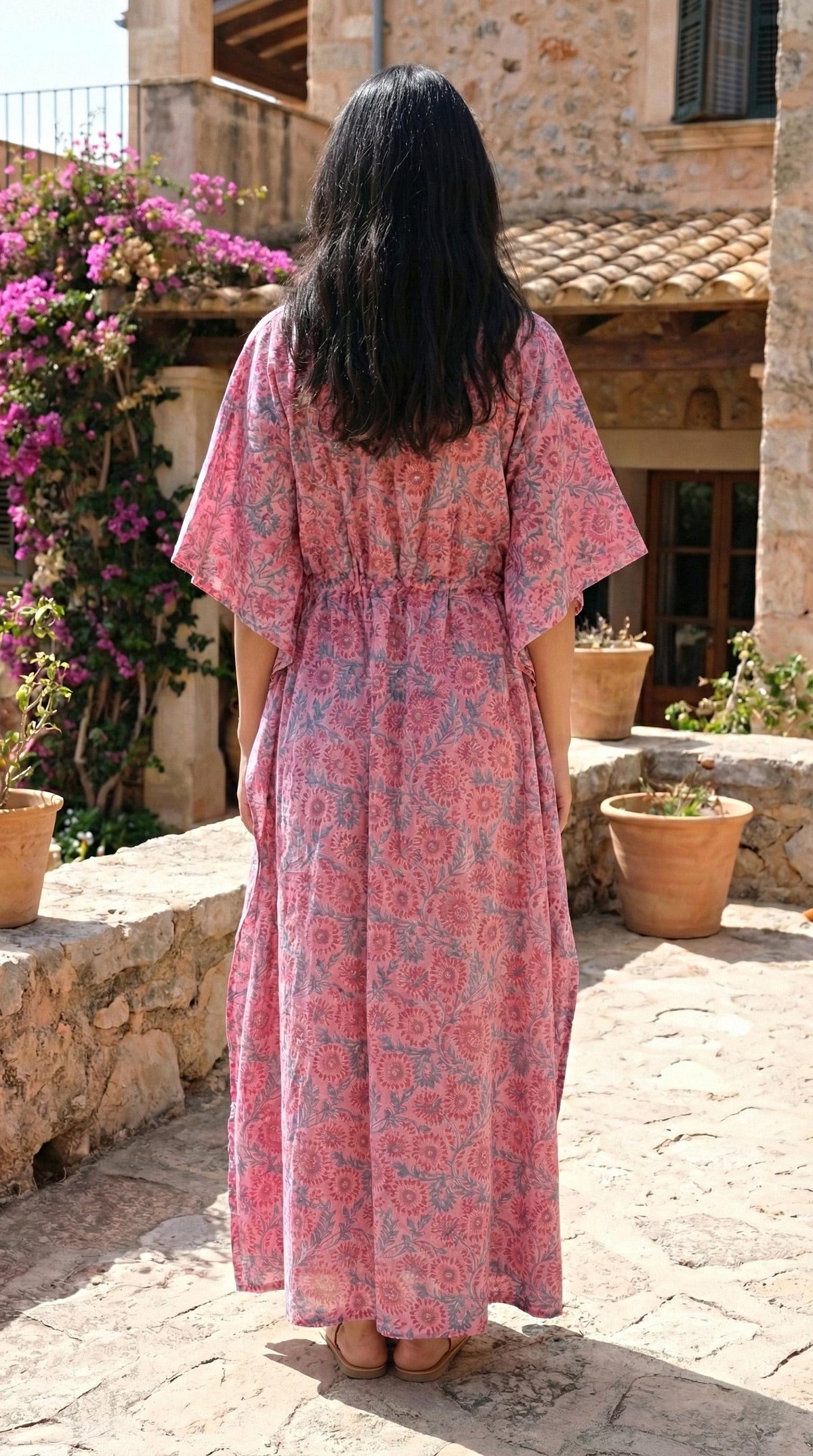 Xena Floral Cotton Kaftan Maxi Dress — view 3