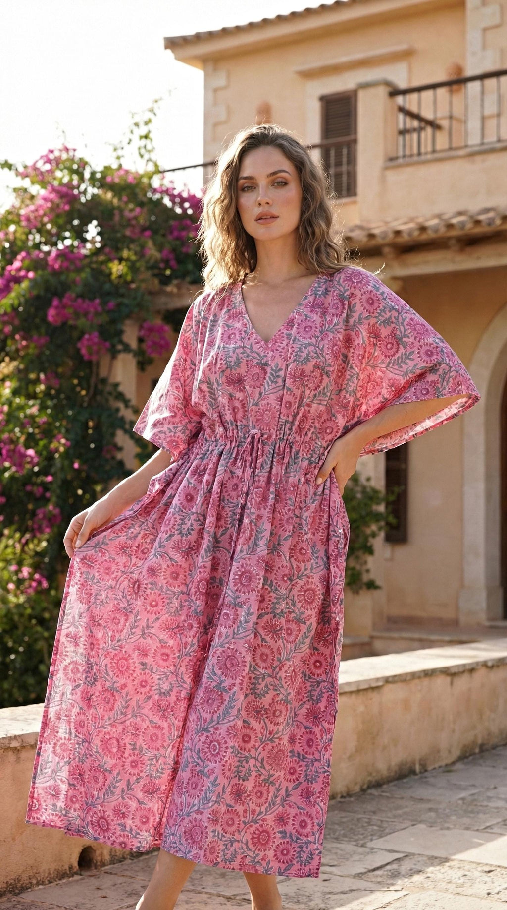 Xena Floral Cotton Kaftan Maxi Dress — Hippie Chick