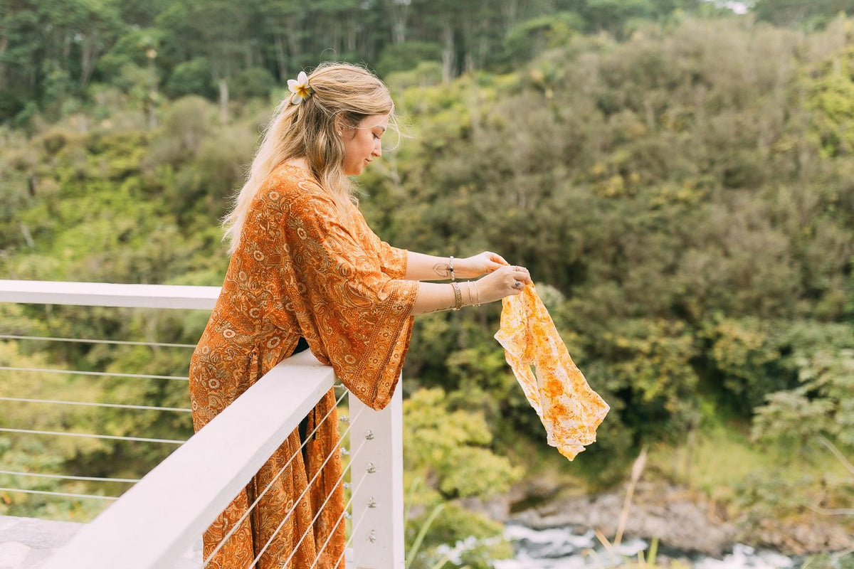 Maeve Orange Wrap Kimono — Hippie Chick