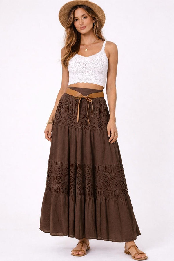 Della Burgundy Lace Maxi Skirt