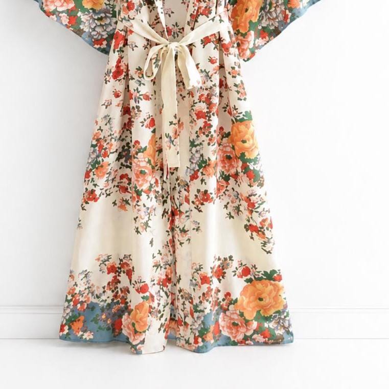 Yvette Floral Satin Kimono — view 3
