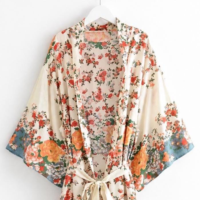Yvette Floral Satin Kimono — view 2