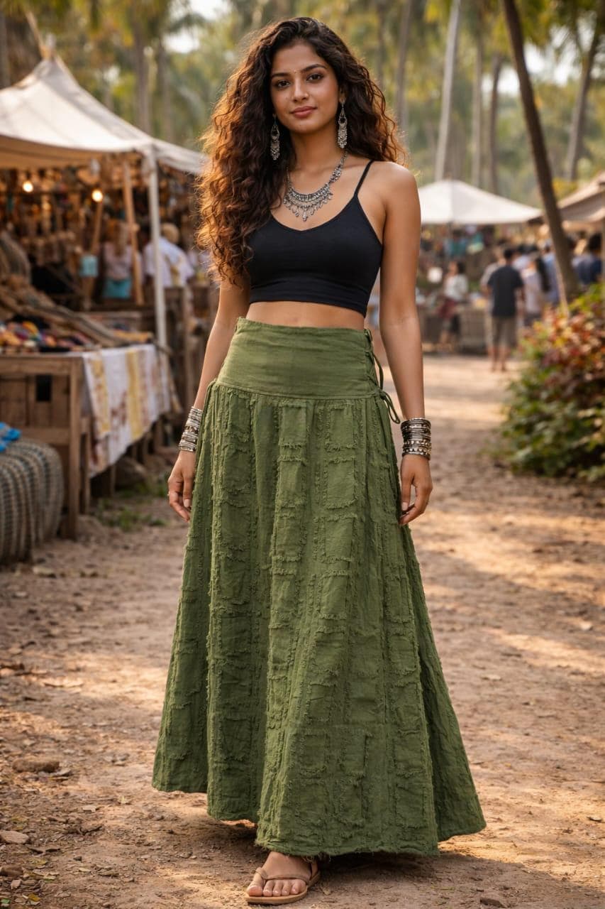 Romy Olive Wrap Maxi Skirt — Hippie Chick