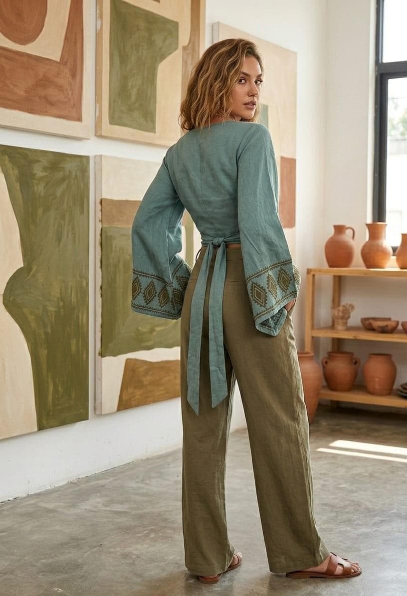 Neve Sage Wrap Blouse — view 3