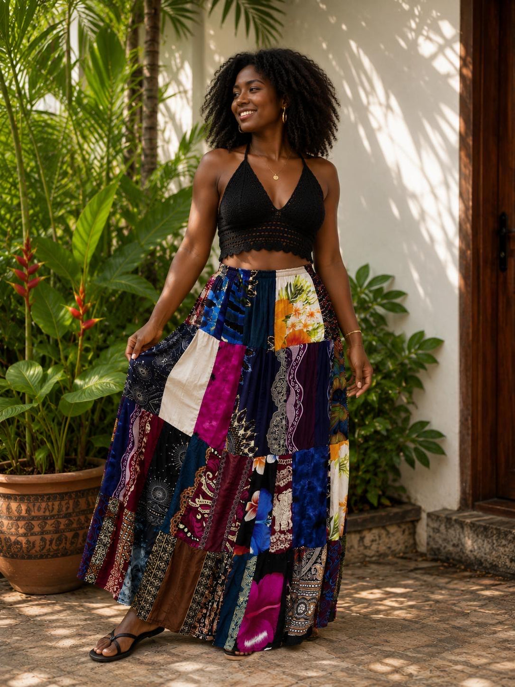 Lotte Black Tiered Maxi Skirt — view 2
