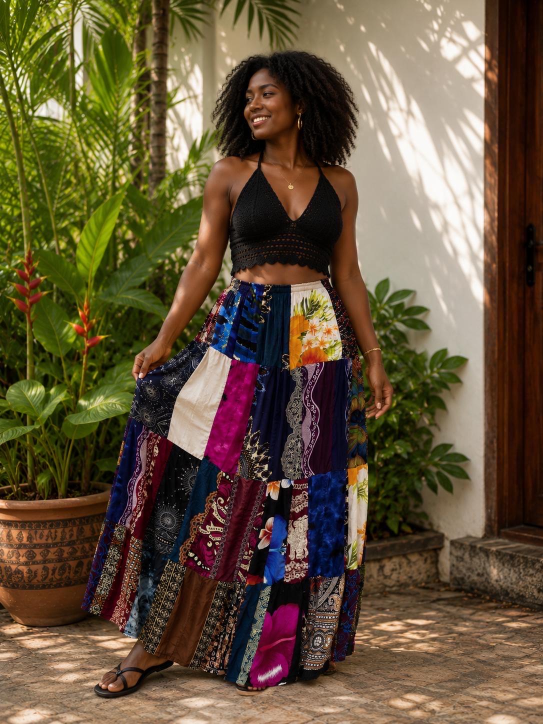 Lotte Black Tiered Maxi Skirt — view 2