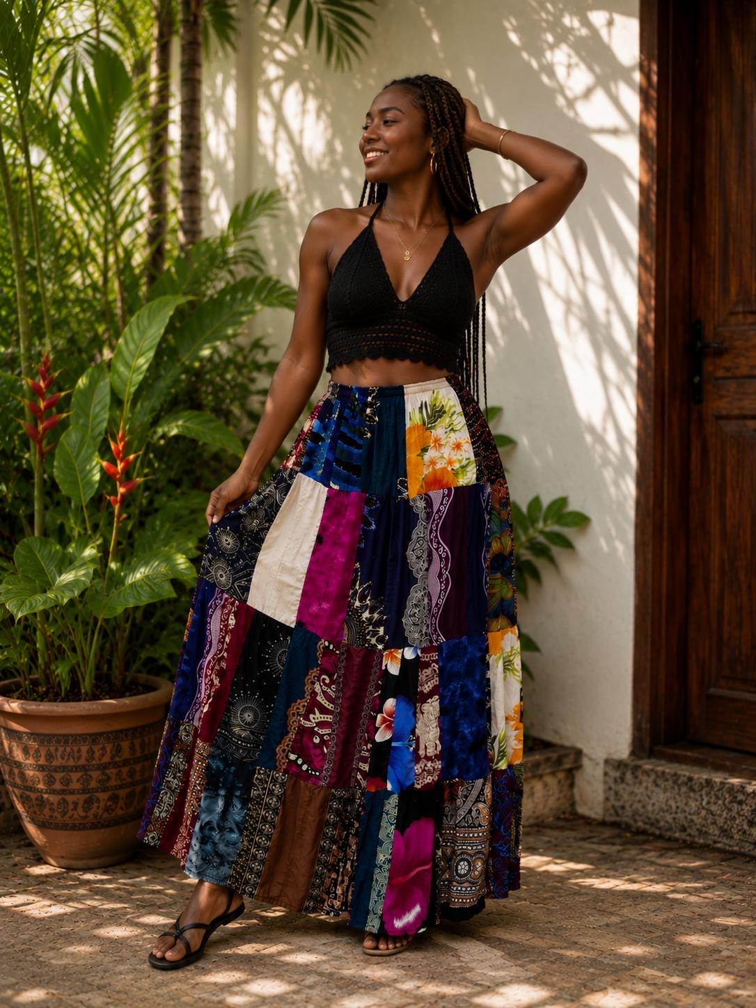 Lotte Black Tiered Maxi Skirt — view 4