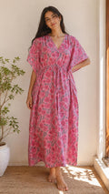 Ines Floral Cotton Kaftan Maxi Dress — Hippie Chick